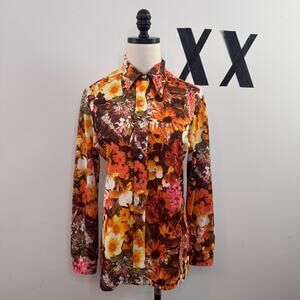 Rare Vintage 70s Dagger Collar Floral Disco Shirt Retro M/L